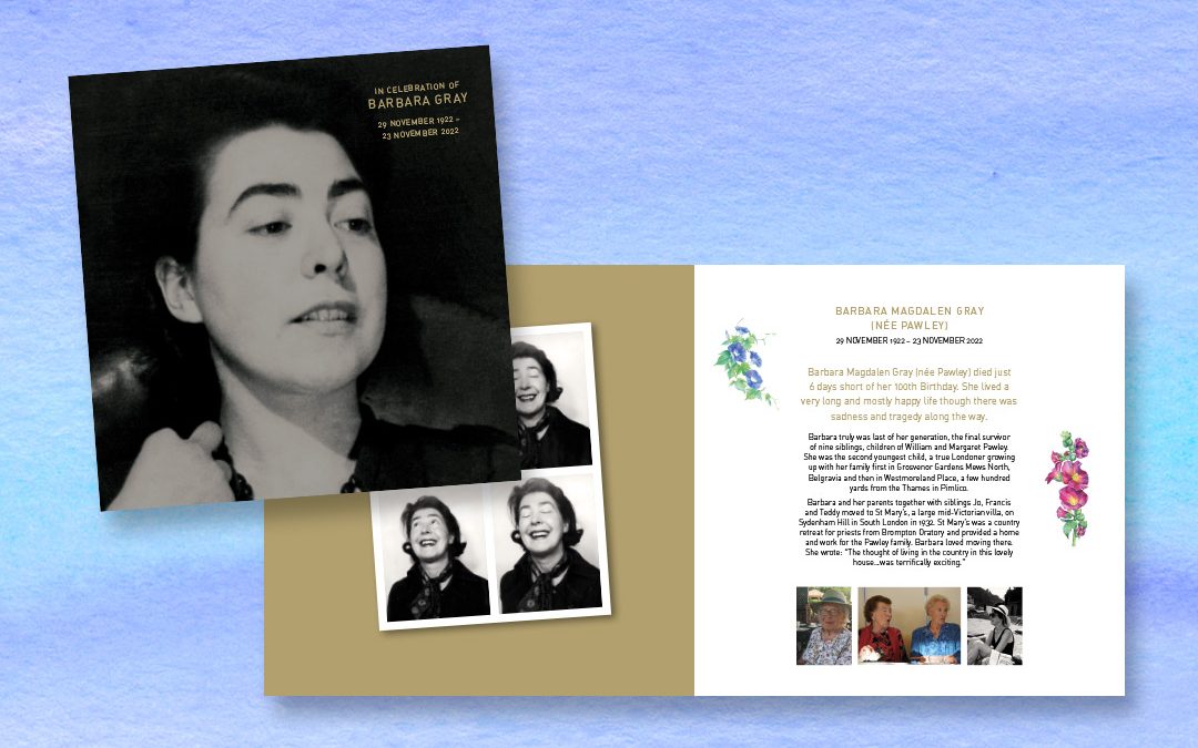 Barbara Grey Memorial Booklet cover and centre spread