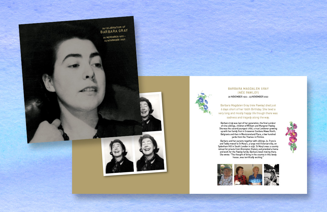 Barbara Grey Memorial Booklet cover and centre spread