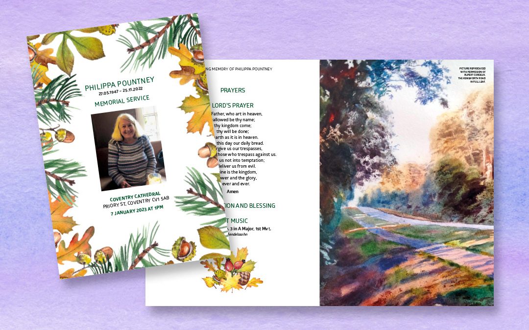 Philippa Pountney Order of Service Booklet Cover and Spread